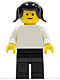 Minifig No: pln019  Name: Plain White Torso with White Arms, Black Legs, Black Pigtails Hair