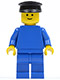 Minifig No: pln020  Name: Plain Blue Torso with Blue Arms, Blue Legs, Black Hat