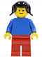 Minifig No: pln024  Name: Plain Blue Torso with Blue Arms, Red Legs, Black Pigtails Hair