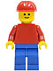 Minifig No: pln026  Name: Plain Red Torso with Red Arms, Blue Legs, Red Construction Helmet