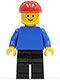Minifig No: pln037  Name: Plain Blue Torso with Blue Arms, Black Legs, Red Construction Helmet