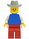 Minifig No: pln039  Name: Plain Blue Torso with White Arms, Red Legs, Light Gray Cowboy Hat