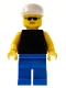 Minifig No: pln048  Name: Plain Black Torso with Yellow Arms, Blue Legs, Sunglasses, White Cap