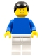 Minifig No: pln055  Name: Plain Blue Torso with Blue Arms, White Legs, Black Male Hair
