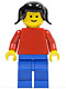 Minifig No: pln058  Name: Plain Red Torso with Red Arms, Blue Legs, Black Pigtails Hair