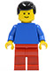Minifig No: pln059  Name: Plain Blue Torso with Blue Arms, Red Legs, Black Male Hair