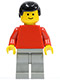 Minifig No: pln066  Name: Plain Red Torso with Red Arms, Light Gray Legs, Black Male Hair