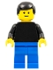 Minifig No: pln067  Name: Plain Black Torso with Black Arms, Blue Legs, Black Male Hair