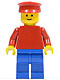 Minifig No: pln069  Name: Plain Red Torso with Red Arms, Blue Legs, Red Hat