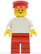Minifig No: pln072  Name: Plain White Torso with White Arms, Red Legs, Red Hat