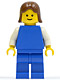 Minifig No: pln077  Name: Plain Blue Torso with White Arms, Blue Legs, Brown Female Hair