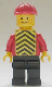 Minifig No: pln079  Name: Plain Red Torso with Red Arms, Black Legs, Red Construction Helmet, Yellow Chevron Vest