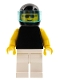 Minifig No: pln080  Name: Plain Black Torso with Yellow Arms, White Legs, Sunglasses, Black Helmet, Trans-Light Blue Visor