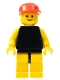 Minifig No: pln082  Name: Plain Black Torso with Yellow Arms, Yellow Legs, Red Cap