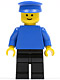 Lot ID: 391518716  Minifig No: pln086  Name: Plain Blue Torso with Blue Arms, Black Legs, Blue Hat