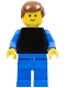 Minifig No: pln087  Name: Plain Black Torso with Blue Arms, Blue Legs, Brown Male Hair