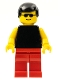 Minifig No: pln096  Name: Plain Black Torso with Yellow Arms, Red Legs, Sunglasses, Black Male Hair