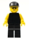 Minifig No: pln104  Name: Plain Black Torso with Yellow Arms, Black Legs, Sunglasses, Black Cap