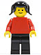 Minifig No: pln112  Name: Plain Red Torso with Red Arms, Black Legs, Black Pigtails Hair