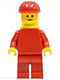Minifig No: pln130  Name: Plain Red Torso with Red Arms, Red Legs, Red Construction Helmet, Yellow Air Tanks