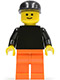 Minifig No: pln134  Name: Plain Black Torso with Black Arms, Orange Legs, Black Cap