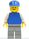 Minifig No: pln144  Name: Plain Blue Torso with White Arms, Light Gray Legs, Blue Cap