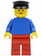 Minifig No: pln150  Name: Plain Blue Torso with Blue Arms, Red Legs, Black Hat