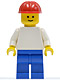 Minifig No: pln154  Name: Plain White Torso with White Arms, Blue Legs, Red Construction Helmet