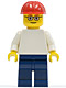 Minifig No: pln155  Name: Plain White Torso with White Arms, Dark Blue Legs, Red Construction Helmet, Glasses