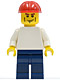 Minifig No: pln156  Name: Plain White Torso with White Arms, Dark Blue Legs, Red Construction Helmet, Vertical Cheek Lines
