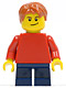 Minifig No: pln160  Name: Plain Red Torso with Red Arms, Dark Blue Short Legs, Lopsided Smile (Child)