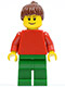 Minifig No: pln163  Name: Plain Red Torso with Red Arms, Green Legs, Reddish Brown Ponytail Hair, Eyebrows