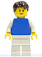 Minifig No: pln166  Name: Plain Blue Torso with White Arms, White Legs, Dark Brown Short Tousled Hair