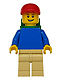 Minifig No: pln167  Name: Plain Blue Torso with Blue Arms, Tan Legs, Red Short Bill Cap, Backpack