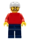 Minifig No: pln175  Name: Plain Red Torso with Red Arms, Dark Blue Legs, Sports Helmet and Brown Beard