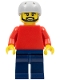 Minifig No: pln175a  Name: Plain Red Torso with Red Arms, Dark Blue Legs, Sports Helmet and Black Beard