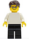 Minifig No: pln176  Name: Plain White Torso with White Arms, Black Legs, Dark Brown Short Tousled Hair, Glasses