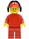Minifig No: pln177  Name: Plain Red Torso with Red Arms, Red Legs, Red Cap with Hole, Headphones