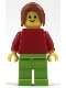 Lego part: Plain Red Torso with Red Arms, Lime Legs, Dark Orange Female Ponytail Long