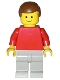 Minifig No: pln198  Name: Plain Red Torso with Red Arms, Light Gray Legs, Brown Male Hair