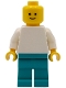 Minifig No: pln210  Name: Plain White Torso, Dark Turquoise Legs, Standard Grin