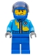 Minifig No: rac055  Name: Dark Azure Race Jacket with Zipper and Yellow Lightning Bolt Pattern, Blue Helmet, Trans-Black Visor