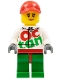 Minifig No: rac060  Name: Race Car Female Mechanic, White Octan Race Suit with Silver Zipper, Red Cap with Hole, Peach Lips