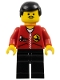 Minifig No: rep001  Name: Repair - Red Shirt with Zipper and Wrench Pattern, Black Legs, Black Male Hair