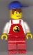 Minifig No: rep004  Name: Repair - Overalls Red with Wrench Pattern, Red Legs, Blue Cap
