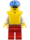 Minifig No: res006 Name: Coast Guard 1 - Red Legs, Blue Cap with Rescue Pattern, Sunglasses, Life Jacket Minifig No: res006 Name: Coast Guard 1 - Red Legs, Blue Cap with Rescue Pattern, Sunglasses, Life Jacket