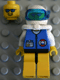 Minifig No: res012  Name: Coast Guard City Center - White Collar & Arms, Yellow Legs with Black Hips, White Helmet, Scuba Tank, Sunglasses