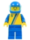 Minifig No: s004  Name: 'S' - Yellow with Blue / Gray Stripe, Blue Legs, Blue Helmet