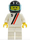 Minifig No: s005  Name: 'S' - White with Red / Black Stripe, White Legs, Black Helmet, Trans-Light Blue Visor