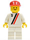 Minifig No: s008  Name: 'S' - White with Red / Black Stripe, White Legs, Red Cap